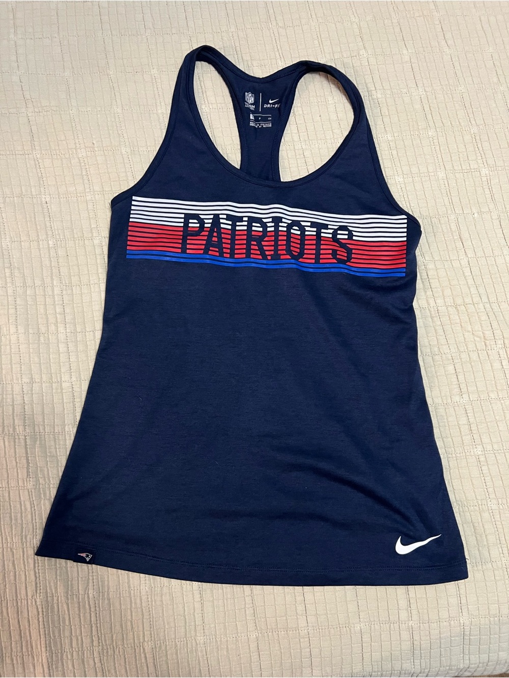 NFL Patriots Navy Tank with Red, White & Blue Stripe Logo